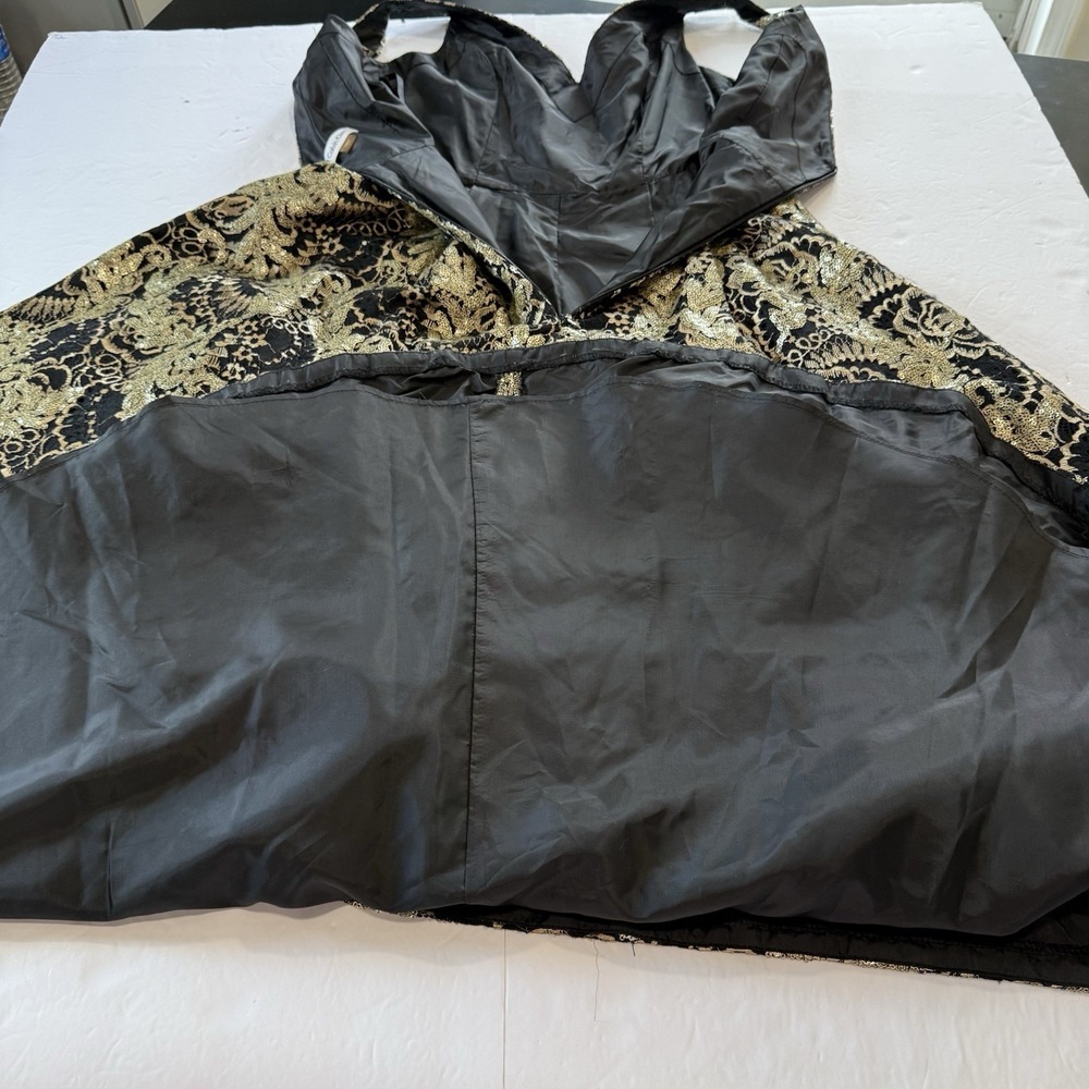 Calvin Klein Black Gold Sequin Hi Low Formal Sleeveless Evening Gown Pockets 6 - Picture 10 of 14